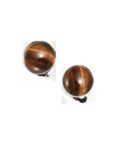 Boucles d'oreille œil de tigre clip en 14 mm