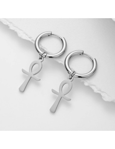 Créoles croix de vie bijou en acier