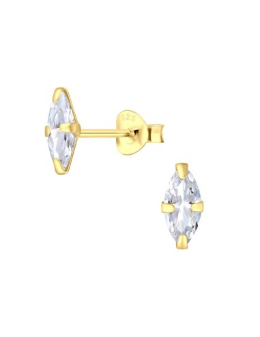 Boucles d'oreilles losange 8 mm cristal blanc et plaqué or