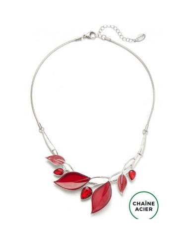 Collier feuilles rouges