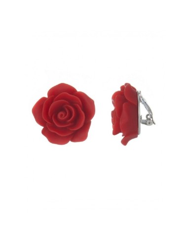 Boucles d'oreilles à clip pendantes fleurs rouge rouge