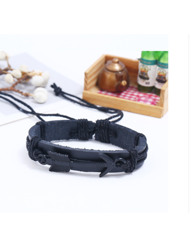 Bracelet flèche noire en cuir réglable