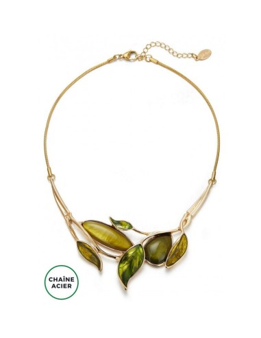Collier vert kaki motif feuilles