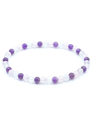 Bracelet Triangle d'or quartz rose améthyste et cristal en 4 mm