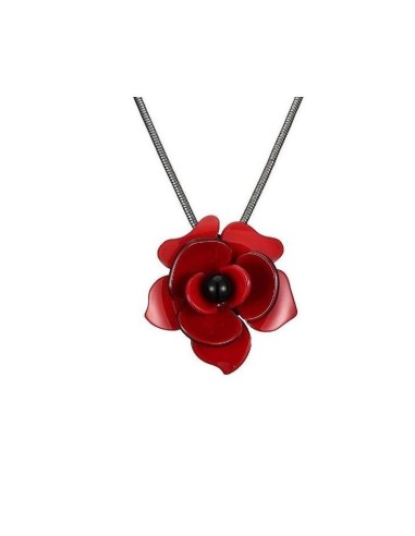 Collier pendentif coquelicot rouge