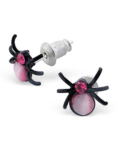 Boucles d'oreilles araignée rose en fantaisie