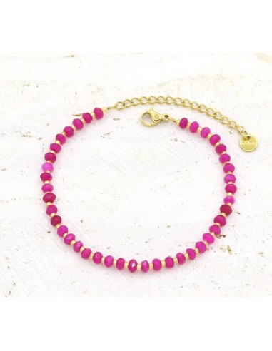 Bracelet acier rose fuchsia pierres minérales