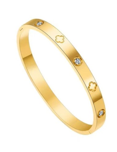 Bracelet rigide style trèfle et zircones