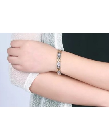 Bracelet acier doré et rose magnétique