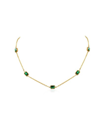 Collier en acier doré et zircones verts