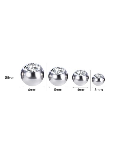 Piercing accessoire boule acier 1.6 mm et cristal blanc