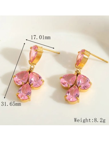 Boucles d'oreilles cristal rose bijou en acier doré