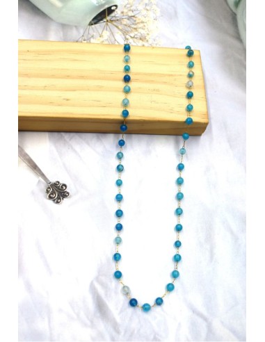 Collier agates bleues bijou en acier doré