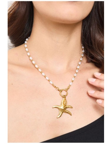 Collier étoile et perles bijou en acier doré