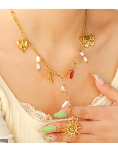 Collier breloques plage bijou en acier doré
