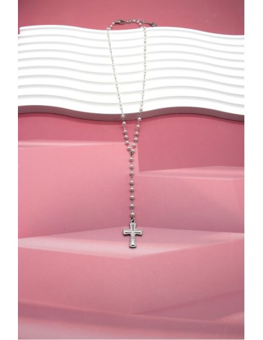 Collier perles et croix bijou en acier