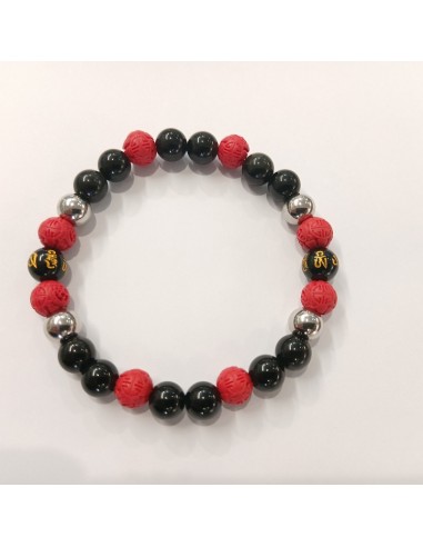 Bracelet perles noires et rouge