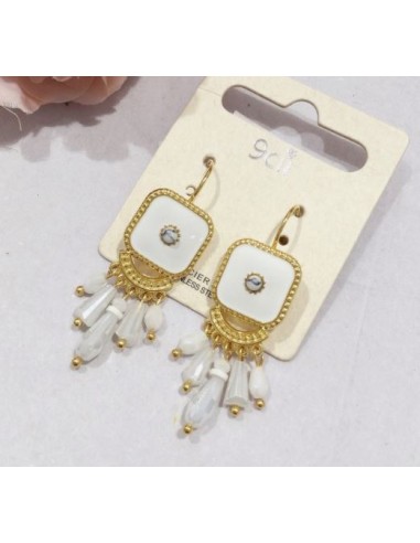 Boucles d'oreilles blanches bijou en acier doré