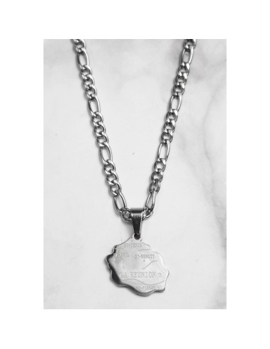 Collier Pendentif carte de la Réunion 1.7 cm en acier 316