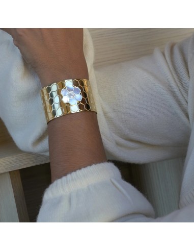 Bracelet rigide motif ruche en fleur en acier doré