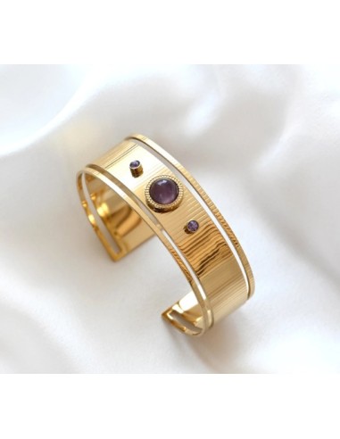 Bracelet rigide améthyste en acier doré