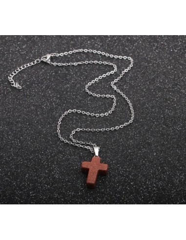 Pendentif croix en pierre Gold stone