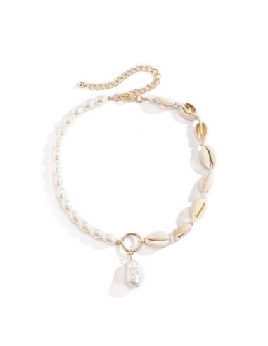 Collier de plage coquillages et perles d'imitation