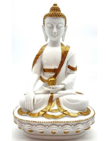 Statue Bouddha Résine blanche et dorée en 20 cm
