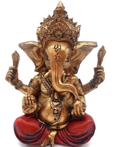 Statue Bouddha Résine rouge et dorée en 12 cm