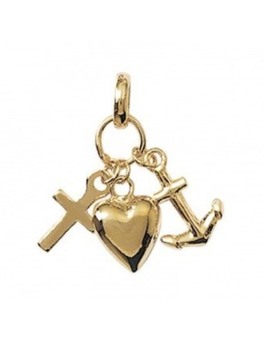 Pendentif croix cœur les trois vertus en plaqué or