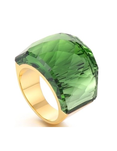 Bague verte bijou en acier 316 et verre à facettes