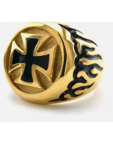 Bague croix de Malte en acier 316 doré