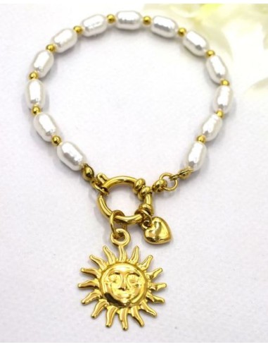 Bracelet soleil et perles blanches