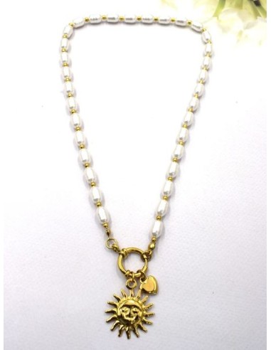 Collier soleil et perles blanches