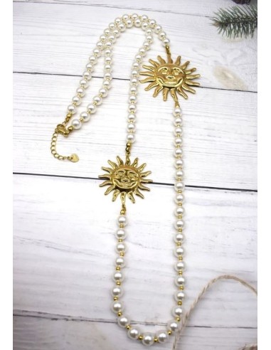Collier sautoir soleil et perles blanches bijou en acier