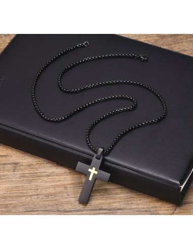 Collier pendentif croix noire bijou en acier 304