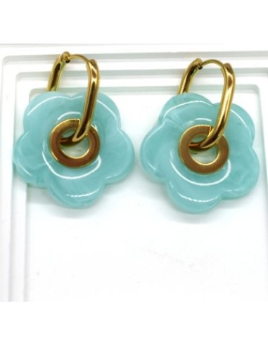 Boucles D'oreilles fleur bleue bijou en acier