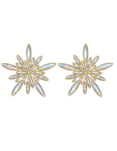 Boucles d'oreilles strass blanc bijou en acier doré 304