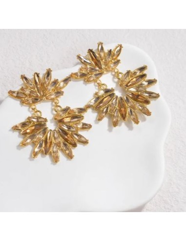 Boucles d'oreilles strass champagne bijou en acier doré 304