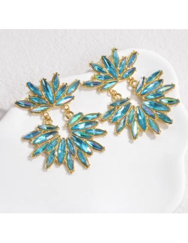 Boucles d'oreilles strass bleu bijou en acier doré 304