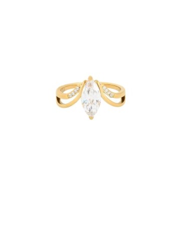 Bague zircone en acier 304L doré