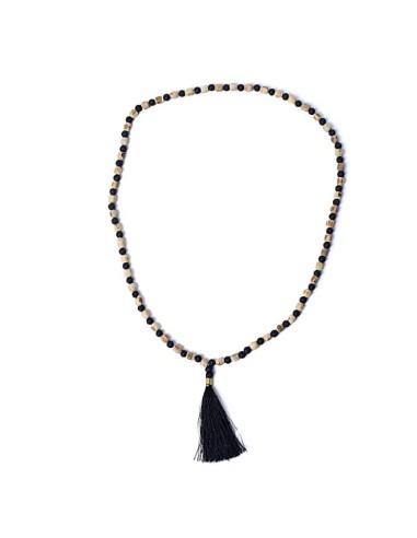 Mala bijou en bois Tulsi noir et beige