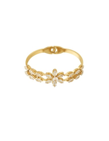 Bracelet rigide fleurs zircone en  acier 304L