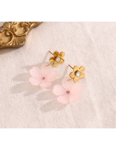 Boucles d'oreilles fleur rose