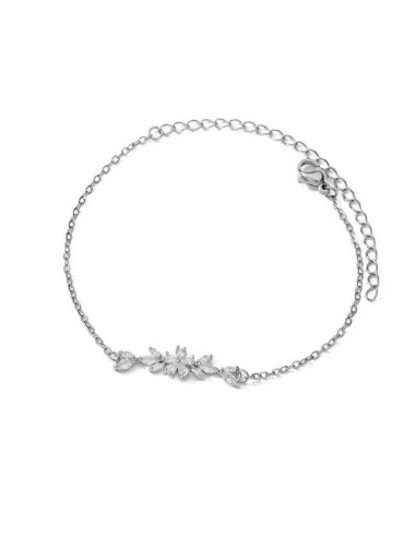 Bracelet fleurs zircones acier 304L