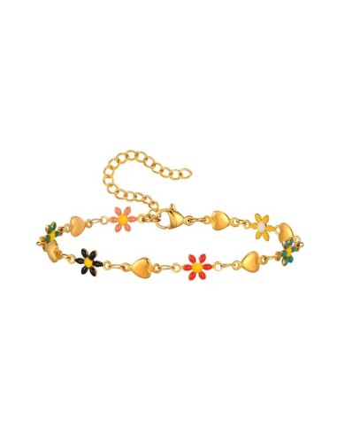 Bracelet petites fleurs multicolore acier 304L