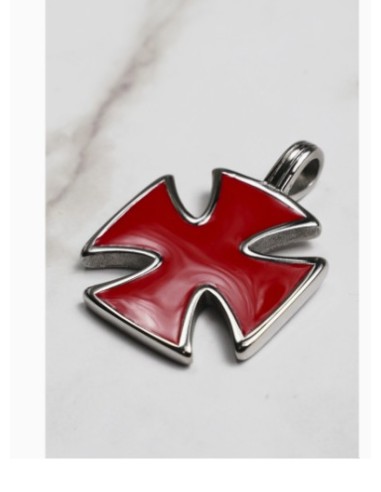 Pendentif croix de Malte rouge en acier 316L