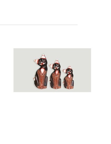 Trio Chats en bois foncé