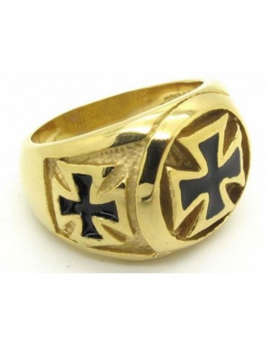 Bague  croix de malte acier doré modèle Bronn