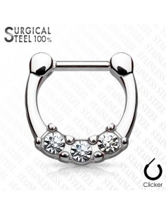 Piercing septum acier chirurgical 3 cristaux modèle Berth